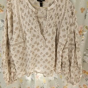 M Neuflora Aqua Beige Floral Blouse